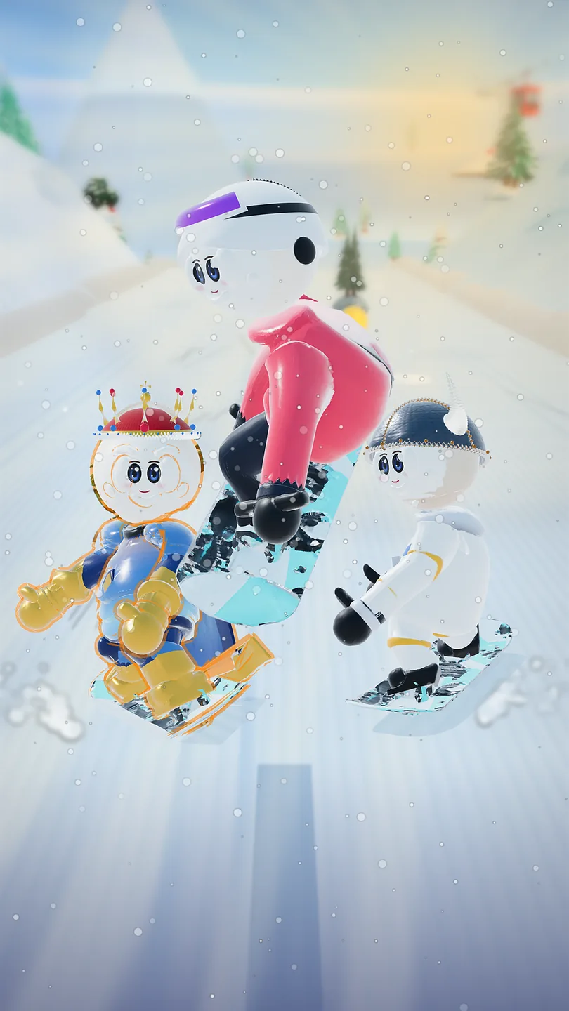 o Rifty na neve, com a lebre ao lado e o botão Jogar.