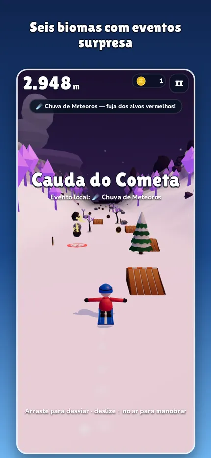 Corrida no bioma Cauda do Cometa, com meteoros caindo.