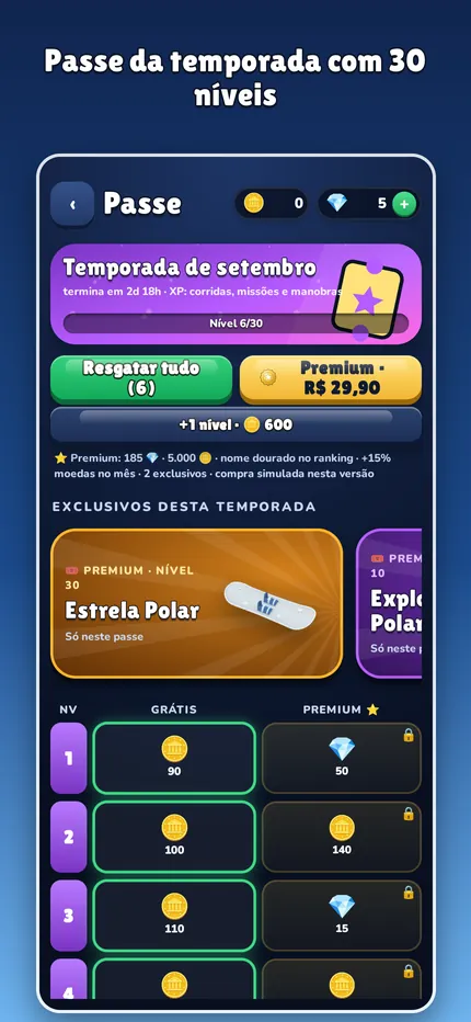 Passe da temporada com 30 níveis.